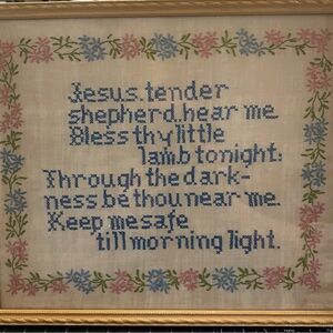 Vintage Hand-Embroidered Prayer Sampler with Floral Border